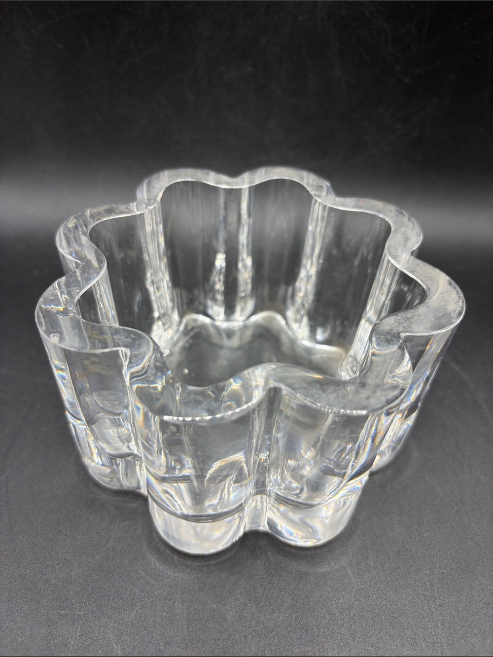 Orrefors Sweden Vintage Crystal Scalloped Floral Form Bowl